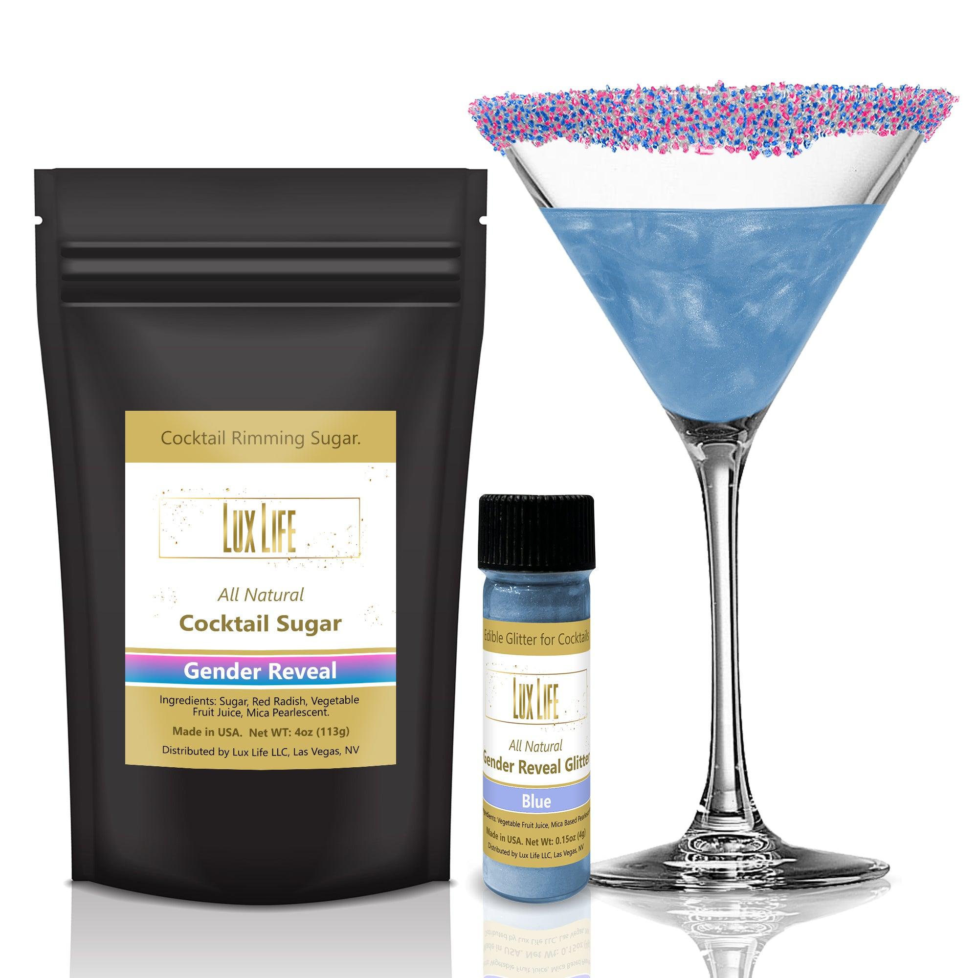 Lux Life Gender Reveal Edible Glitter for Drinks Baby Blue Glitter with Pink and Blue Rimming Sugar