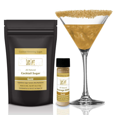 Lux Life 4g Edible Glitter for Beverages with 4oz Cocktail Rimming Sugar Combo Pack - LuxLifeGlitter