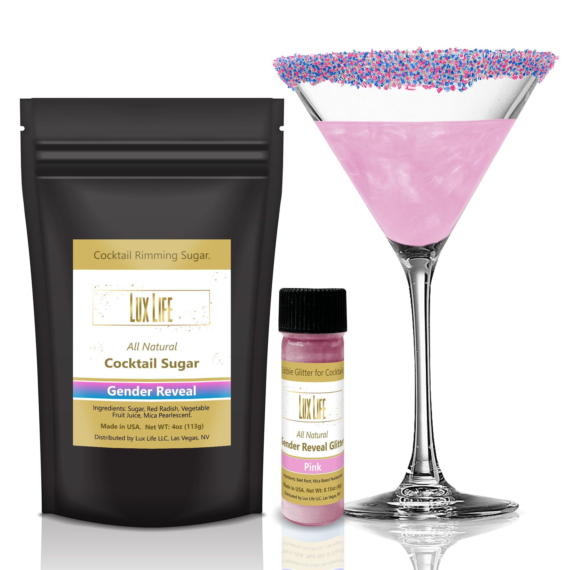 Lux Life Gender Reveal Edible Glitter for Drinks Baby Pink Glitter with Pink and Blue Rimming Sugar